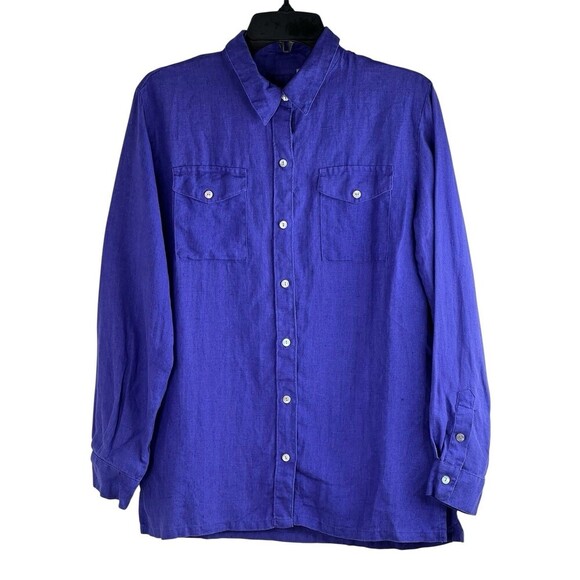Lino by Chico's Purple 100% Linen Button Down Shirt Size 0 (Size 4) Pockets - Picture 2 of 8